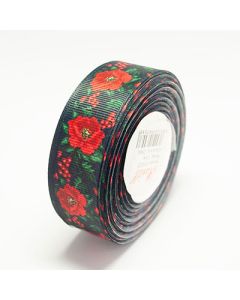 Стрічка репсова 2,5 см троянда на чорному D18225 22,5м.