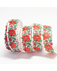 Стрічка репсова 2,5 см троянда на білому D18125 22,5м.