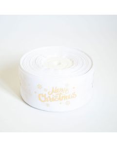 Стрічка репсова новорічна "Merry Christmas" 4,0 см. 22,5 м. біла