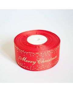 Стрічка репсова новорічна "Merry Christmas зірочка" 4,0 см. 22,5 м. червона