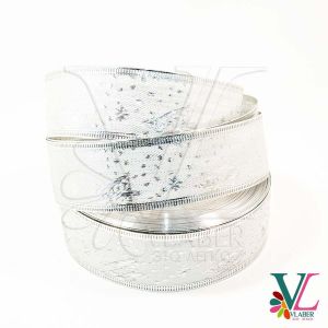 Стрічка новорічна, гобелен, ялинка 3,8 см колір сріблястий