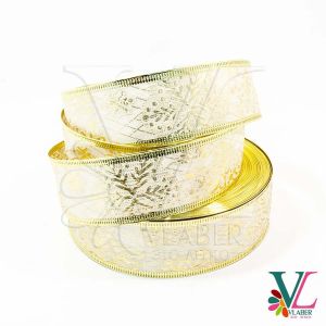 Стрічка новорічна, гобелен, сніжинка 5,0 см колір золотий