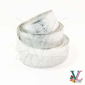 Стрічка новорічна, гобелен, сніжинка 5,0 см колір сріблястий