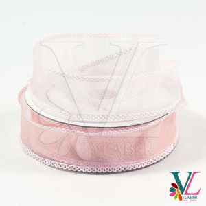 Лента с органзы ажурный край 2,5 см, цвет персиковый