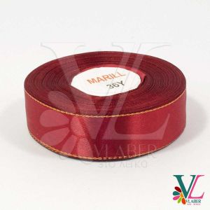 Лента атласная с золотым люрексом 2,5 см, цвет темно-красный