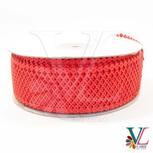 Тесьма атласная “сеточка” 4,0 см, цвет красный