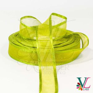 Стрічка з органзи атласний кант 2,5 см, колір трав'яний