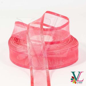 Стрічка з органзи атласний кант 2,5 см, колір фуксія