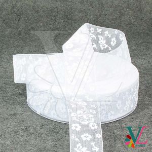 Стрічка з органзи білі троянди 4,0 см, колір білий