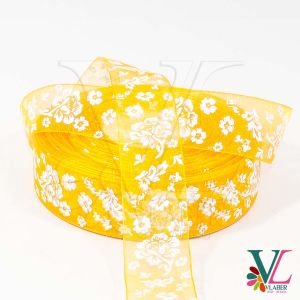 Стрічка з органзи білі троянди 2,5 см, колір апельсиновий