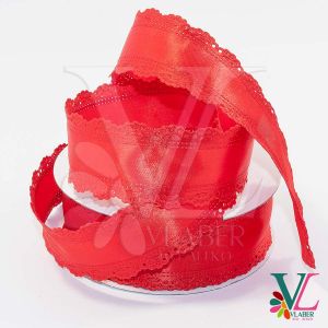 Лента атласная с ажурным краем 3,5 см, цвет красный