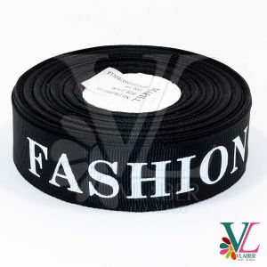 Стрічка репсова чорна з написами 2,5 см, FASHION