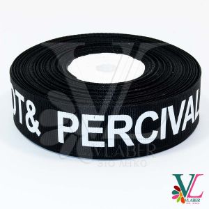 Стрічка репсова чорна з написами 2,5 см, PERSIVAL&