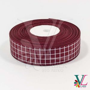 Лента репсовая в клеточку 2,5 см, цвет бордовый