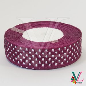 Стрічка з органзи в горошок 2,5 см, колір сливовий