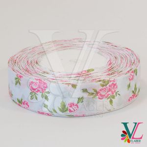 Стрічка атласна розочки (біла) 2,5 см, колір рожевий
