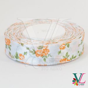Стрічка атласна розочки (біла) 2,5 см, колір помаранчевий
