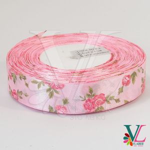 Лента атласная розочки (розовая) 2,5 см, цвет розовый