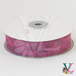 Стрічка атласна з мереживом 2,5 см, колір сливовий