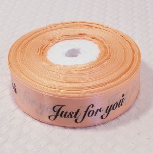 Стрічка атласна Just for you (чорний) 2,5 см, колір персиковий