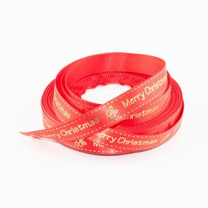 Лента атласная новогодняя "Merry Christmas с ягодкой" 1,2 см. 22,5 м. красная