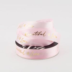 Стрічка атласна "Beautiful Love" 2,5 см 30 м. D30139 світло-рожева
