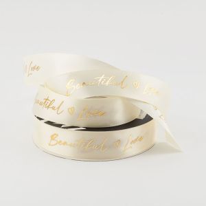 Стрічка атласна "Beautiful Love" 2,5 см 30 м. D30139 кремова