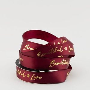 Стрічка атласна "Beautiful Love" 2,5 см 30 м. D30139 бордова