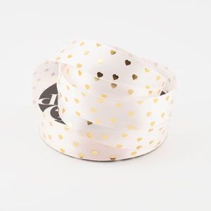 Стрічка атласна "Золоті сердечка" 2,5 см 30 м. D30138 ніжно-рожевий
