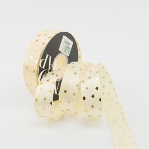 Стрічка атласна "Золоті сердечка" 2,5 см 30 м. D30138 кремова