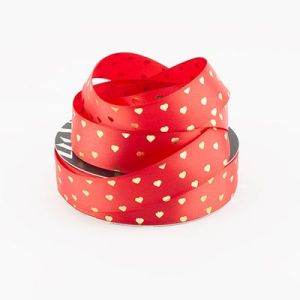 Стрічка атласна "Золоті сердечка" 2,5 см 30 м. D30138 червона