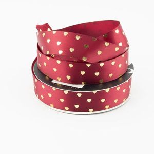 Стрічка атласна "Золоті сердечка" 2,5 см 30 м. D30138 темно-червона