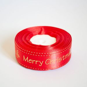 Лента атласная новогодняя "Merry Christmas ягодка" 2,5 см. 22,5м. красная