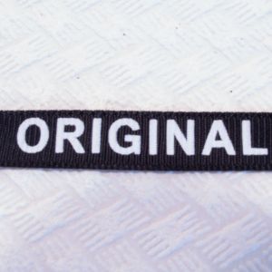 Стрічка репсова чорна з написами 0,9 см ORIGINAL