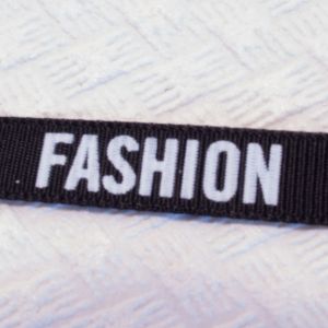 Стрічка репсова чорна з написами 0,9 см FASHION