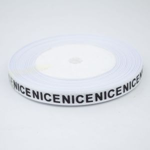 Стрічка репсова біла з написами 0,9 см NICE