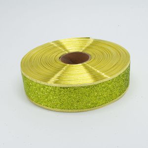 Лента атласная новогодняя металл 5,0 см D07750, цвет оливковый