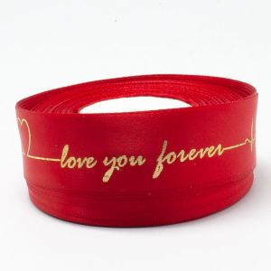 Лента атласная Love you forever 2,5 см, 18 м, цвет красный
