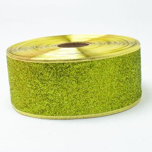 Стрічка новорічна метал 6,3 см D07763, колір оливковий