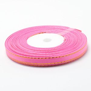 Стрічка атласна з золотим люрексом 0,6 см, колір рожевий