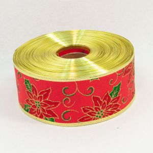 Стрічка новорічна, гобелен з малюнком 1941, 6,3 см, червоного кольору