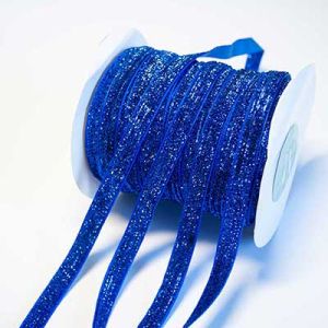 Лента бархатная с люрексом 1,0 см, цвет синий