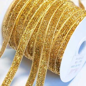 Лента бархатная с люрексом 1,0 см, темное золото