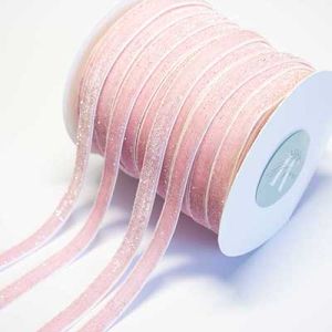 Стрічка оксамитова з люрексом AB 1,0 см рожева