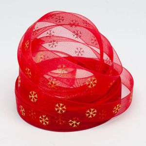 Лента из органзы "Снежника маленькая" 1,2 см 23 м. красная