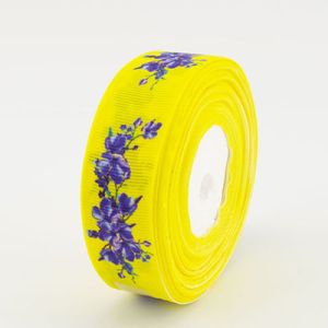 Стрічка репсова 2,5 см барвінок на жовтому 20 м.