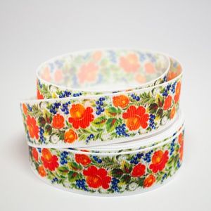 Стрічка репсова 2,5 см ружа і брусниця
