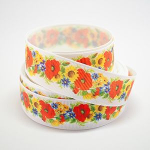Стрічка репсова 2,5 см мак, волошка, соняшник VL