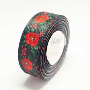 Стрічка репсова 2,5 см троянда на чорному D18225 22,5м.