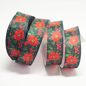 Стрічка репсова 2,5 см троянда на чорному D18225 22,5м.
